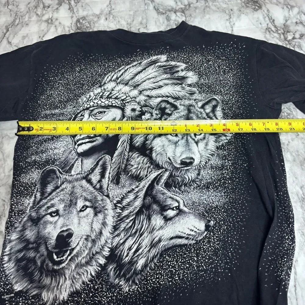 Vintage 90s American thunder Native American graphic Black shirt double sided M